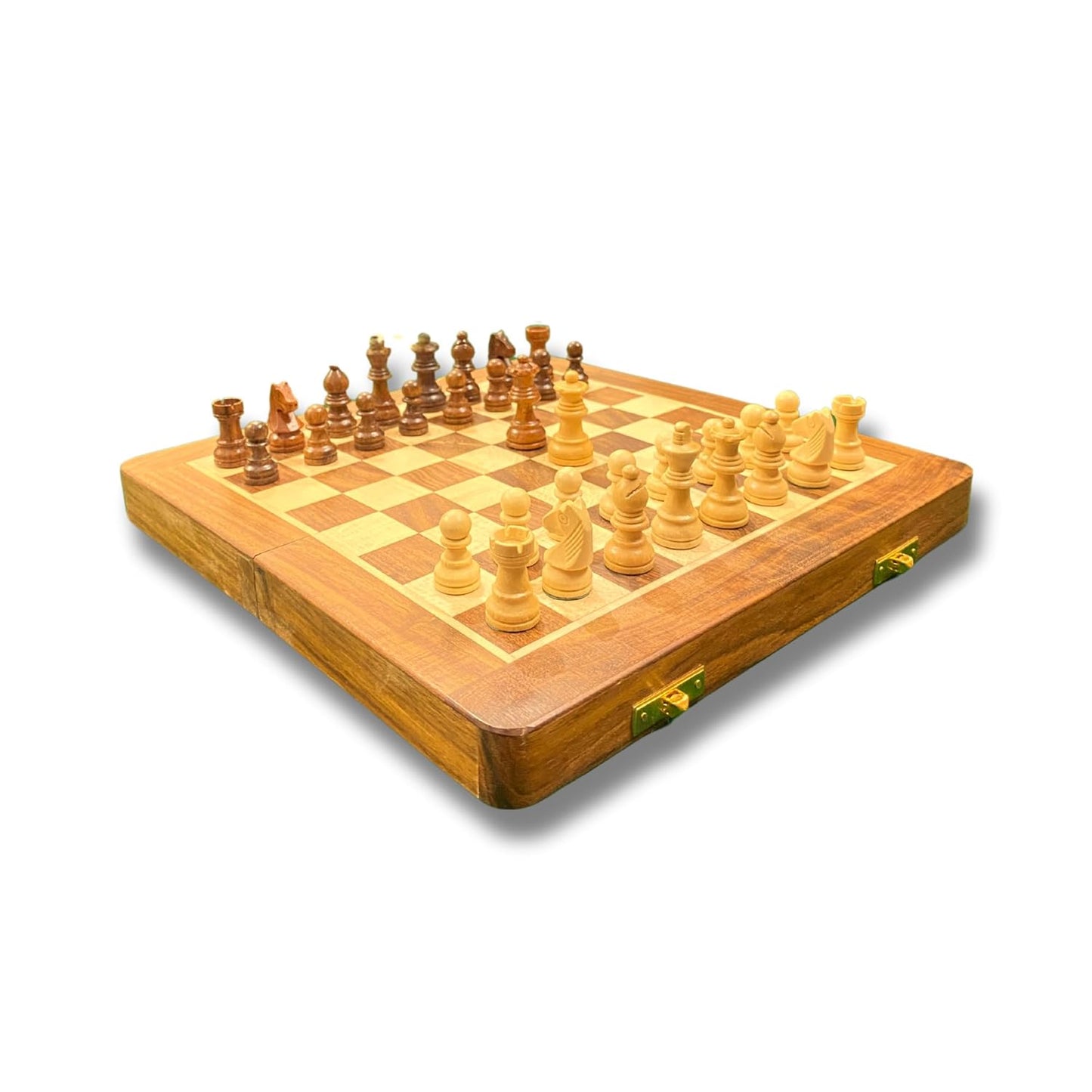 Wooden Chess Board Magnetic with Handcrafted Chess Pieces 7”, Premium Design Woody Brown India Made.